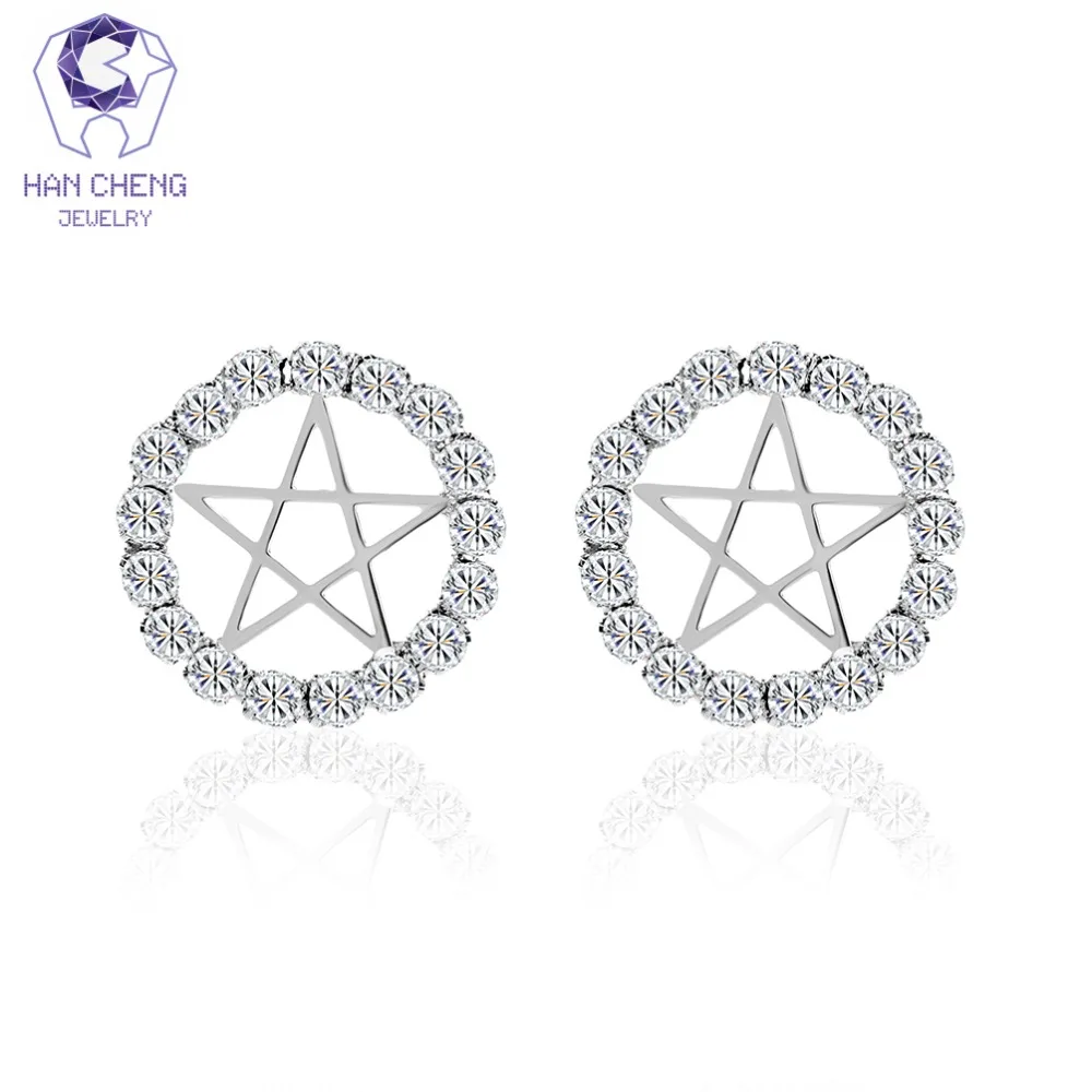 Новые модные Очаровательные Круглые серьги гвоздики HanCheng с драгоценным камнем