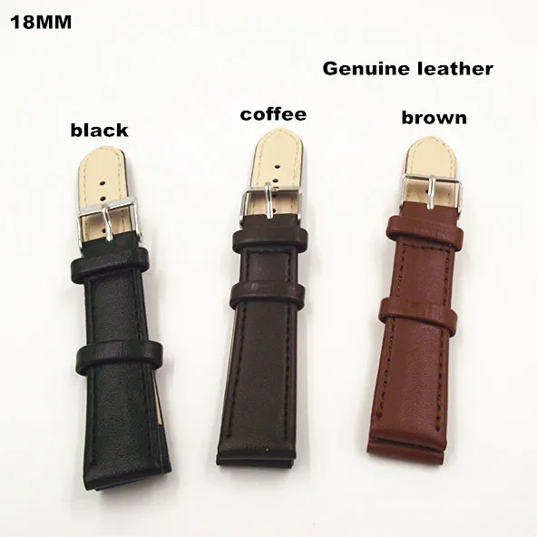 Wholesale 100PCS / lot  High quality 18MM watch band Genuine leather Watch strap brown , coffee ,black color 3 color available