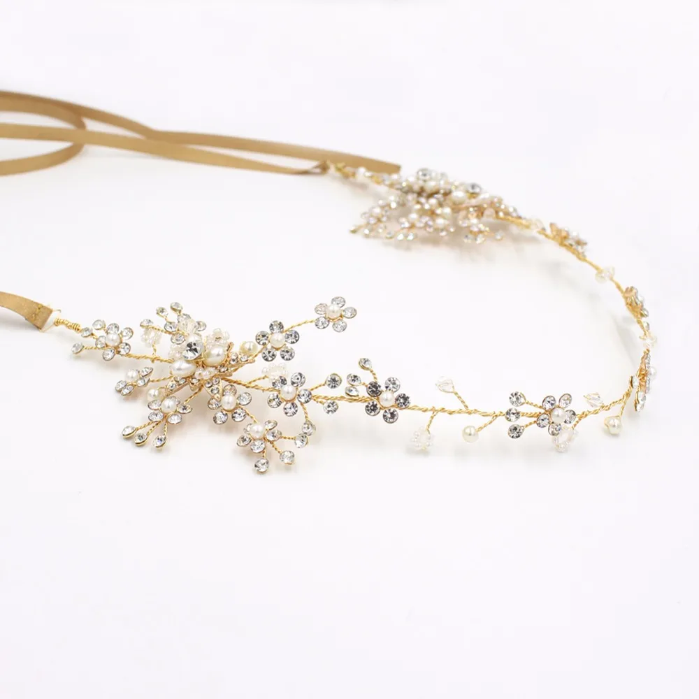 

Women Rhinestones Headbands Handmade Hair Jewelry Marriage Hair Band Wedding Accessories Bride Headdress Gold Flower O825