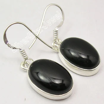 BLACK ONYX Chanti Международный твердый Серебряный Синий огненный Лабрадорит Драгоценный камень красивые серьги-подвески 3,1 см - Окраска металла: BLACK ONYX