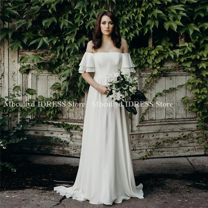 Белое свадебное платье цвета слоновой кости Boho новинка 2019 шифоновое пляжное без