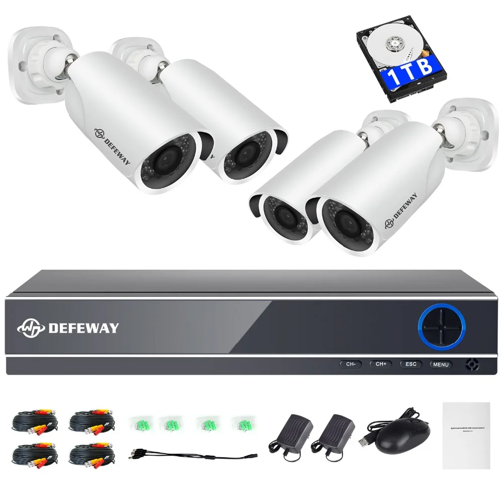 Defeway 4 канальный HD 1080P видео безопасности Системы DVR рекордер с камеры 2000TVL для дома
