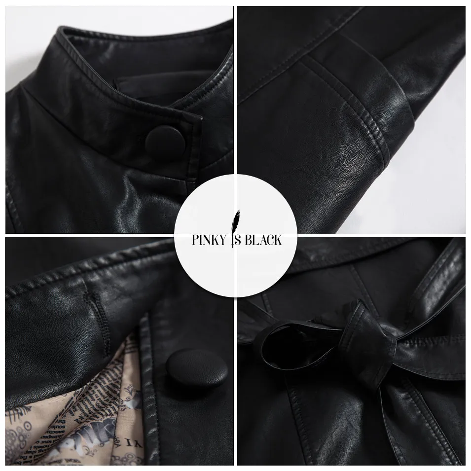 Pinky Is Black 2019 New Arrival Women Autumn Winter Faux Leather Jackets Lady Fashion S-5XL Long Motorcycle Women Coat Outwear