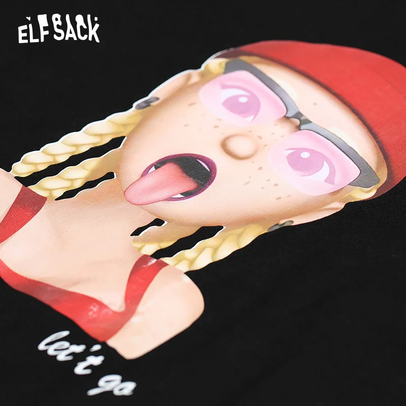 Женские основые повседневные футболки ELF SACK, черные женские топы с круглым вырезом и принтом, женская уличная футболка большого размера для лета