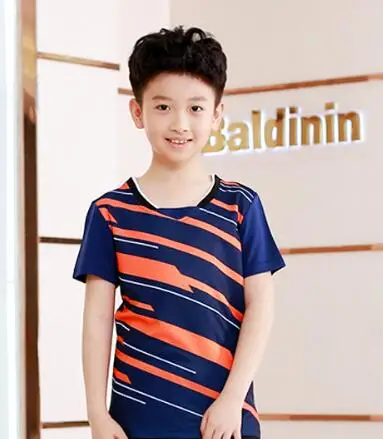 kid navy shirt Новая футболка для бадминтона, Детские теннисные майки для мужчин и женщин, рубашка для настольного тенниса, шорты, одежда, Детская Спортивная футболка - Цвет: kid navy shirt