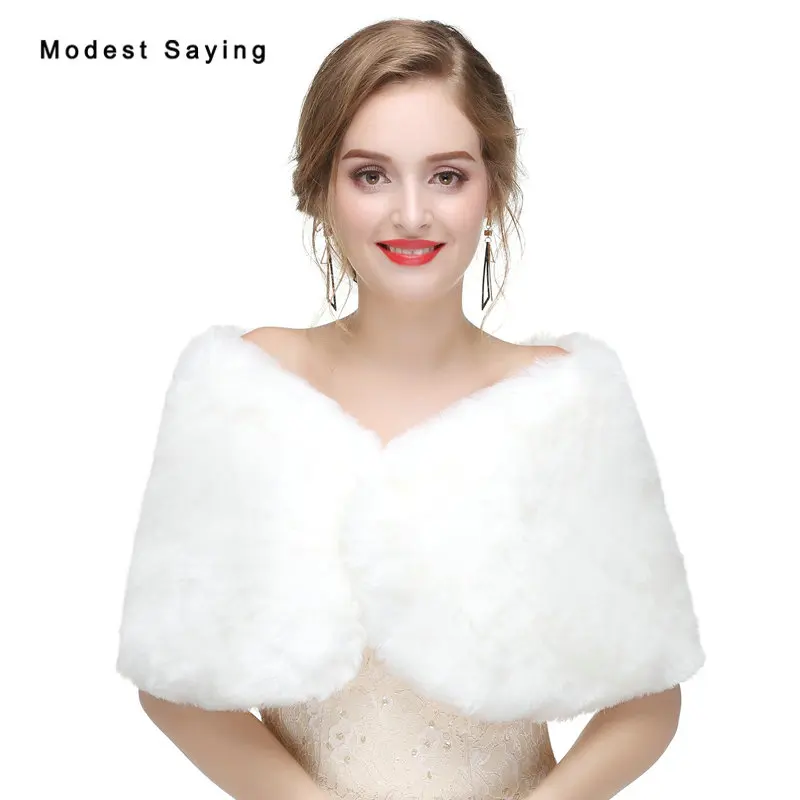 

Cheap Ivory Faux Fur Wedding Shrugs 2017 New Arrival Bridal Shawls Boleros Fur Stoles Jackets Warm Wraps Wedding Accessories