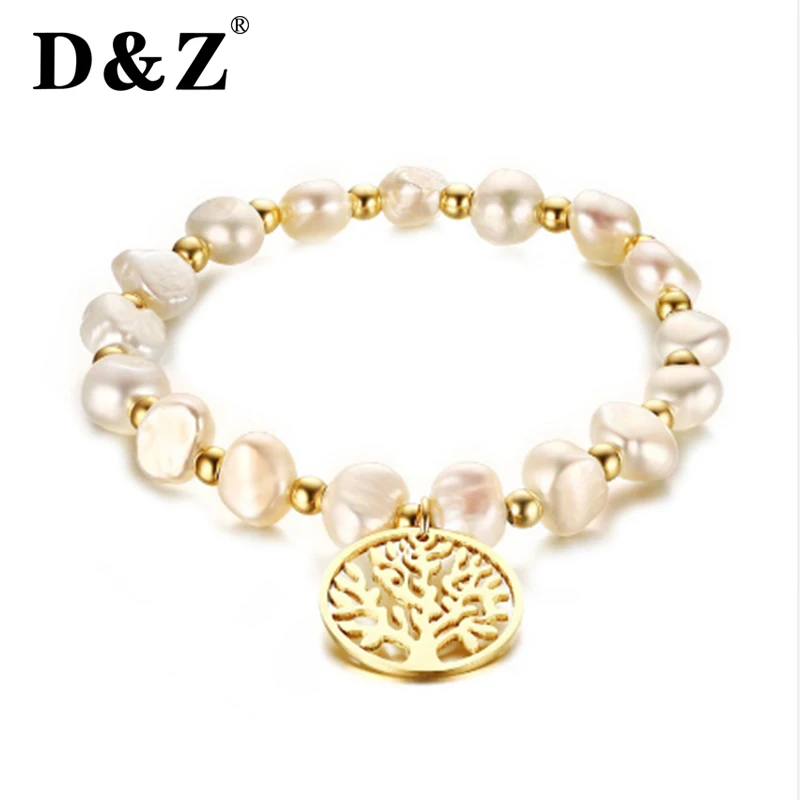 D & Z модный браслет из нержавеющей стали с нитью жемчуга и бусинами для