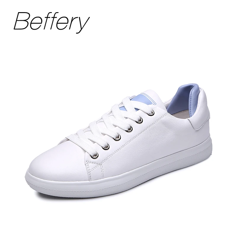 Beffery натуральная кожа кроссовки Для женщин 2018 г. Модные осенние на плоской