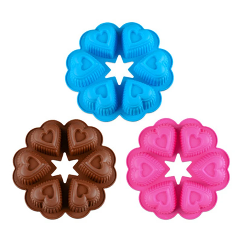 6 Double Layered Love Shape Silicone Mold Series Baking Tray DIY Mousse Cake Soap 100% Food Grade Tool | Дом и сад