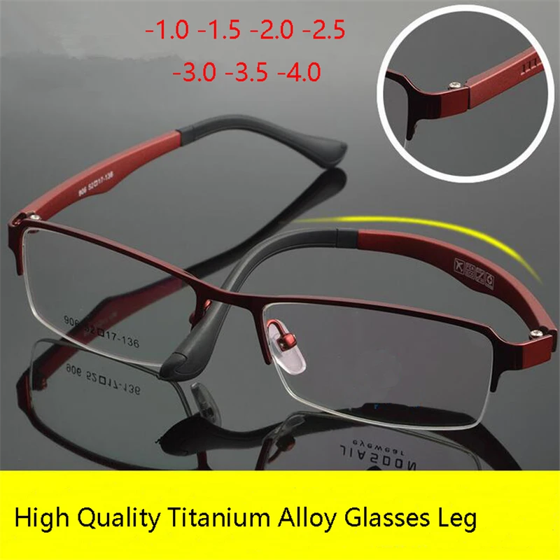 1.56 Aspherical Lens Short-sighted Eyeglasses Women Titanium Alloy Half Frame Prescription Glasses Ladies 0 -0.5 -0.75 -1.0 To - |
