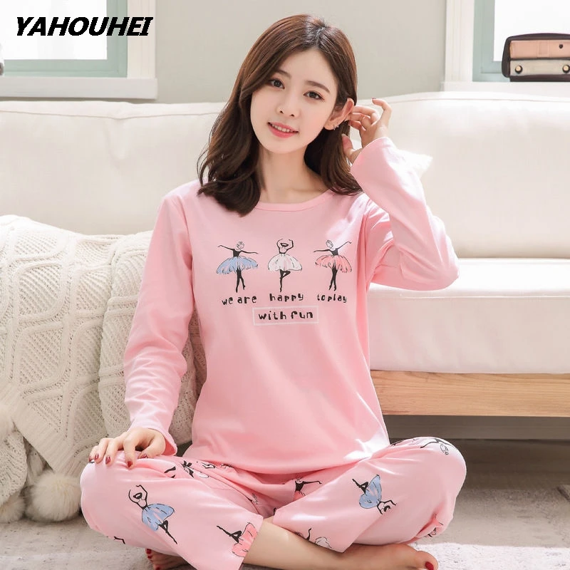 2019 женские пижамные комплекты Осень-зима с длинным рукавом толстая рисунком