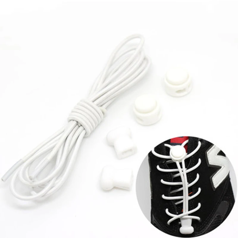 Solid White 1 пара шнурки Unsiex без галстука блокировки круглые эластичные шнурки ребенок спортивная обувь на шнурках и застежке Fit ремень для обувь мальчиков и девочек - Цвет: Solid White