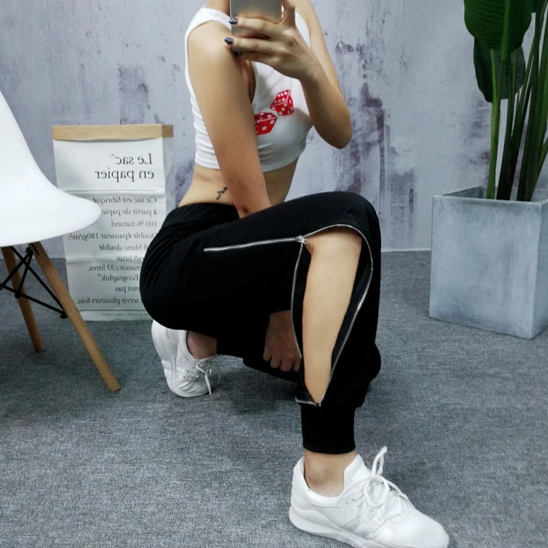 Женские боковые брюки на молнии черные спортивные с разрезом|zipper side pants|side pantspants