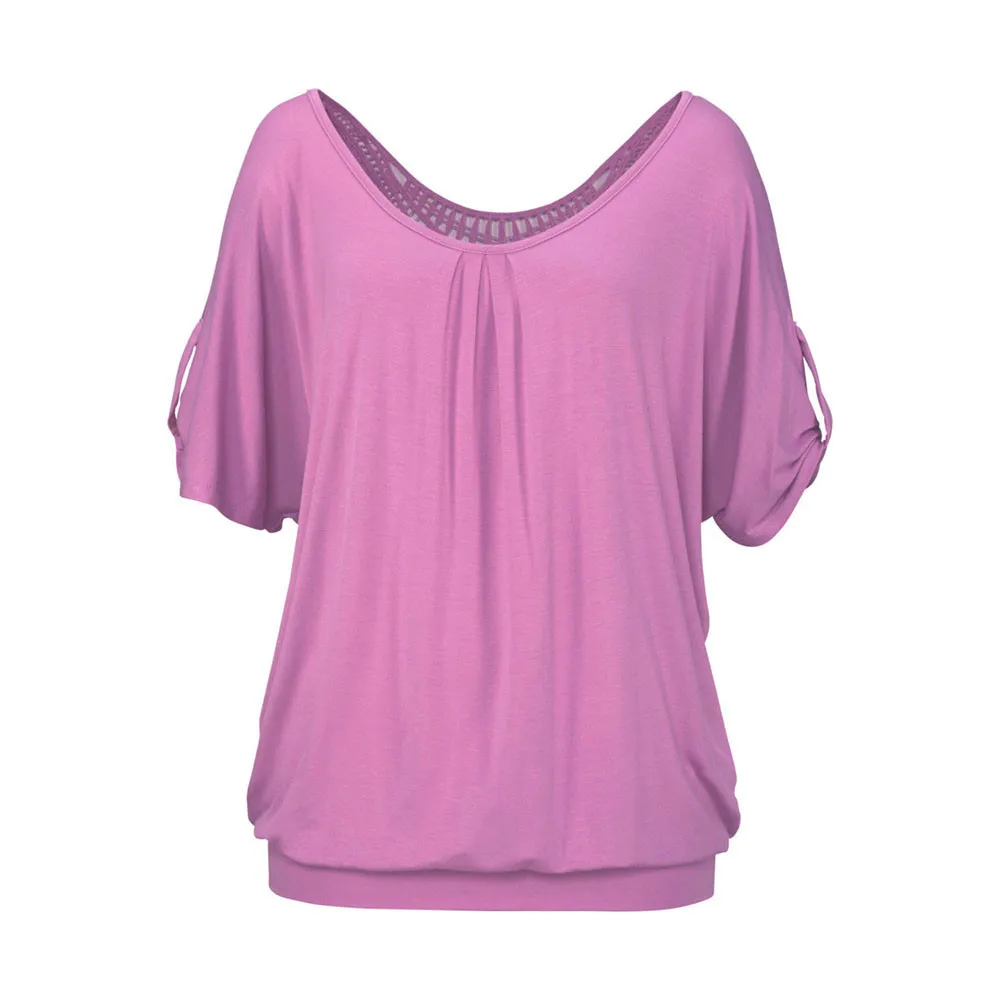 Женская кружевная блузка с коротким рукавом и круглым вырезом большого