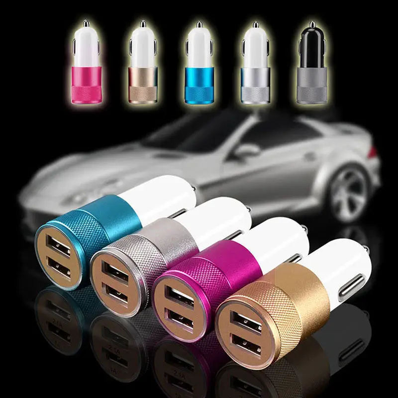 

Многоцветное двойное USB 5 в 2 а автомобильное зарядное устройство для смартфона ПК, металлическое портативное автомобильное зарядное устрой...
