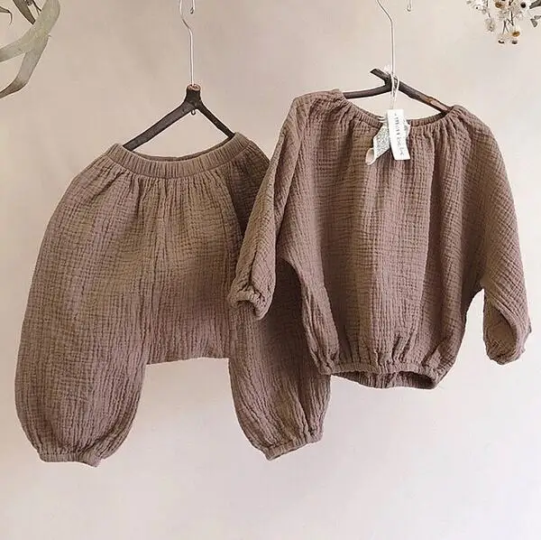 2018 ins для малышей Leisure Suit наряды из хлопка и льна Футболки топы брюки 2 шт.
