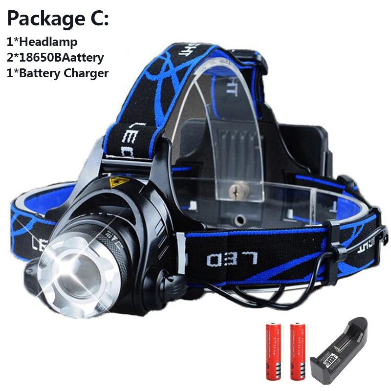 C 8000LM XML L2T6/светодиодный налобный фонарь Zoomable Фара 3 режима водостойкий Налобный фонарик лампа use18650 перезаряжаемый аккумулятор - Испускаемый цвет: C