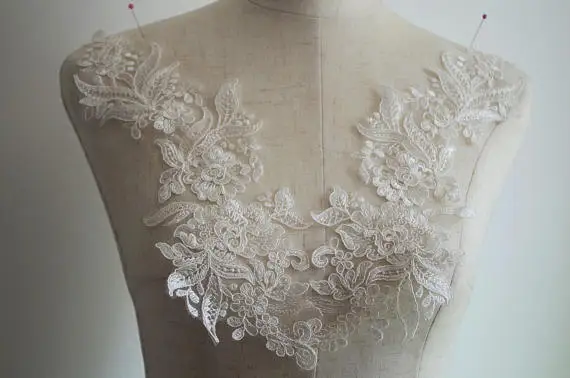 

10 pcs Ivory Alencon Lace Trim Cord Lace Applique Bridal Lace Applique Bridal Headpie CGDH048H