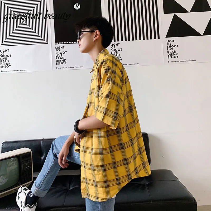 2019 летняя Хлопковая мужская клетчатая рубашка с коротким рукавом мужские