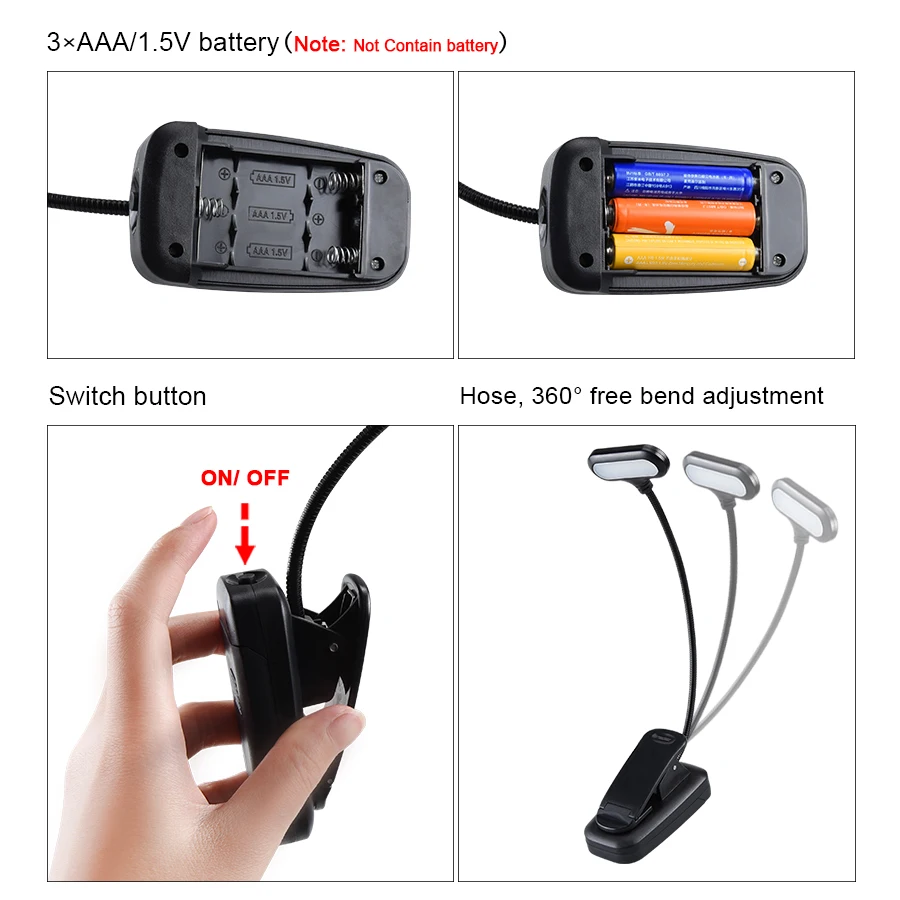 AmmToo Battery Powered LED Night Light Luminaria Clip-on Table/Desk/PC Lamps Eye Protection Reading Book Lights for Children | Лампы и
