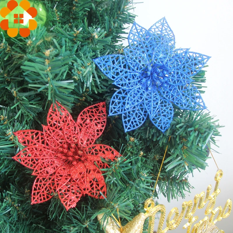 Хит! 3 шт./лот рождественские блестящие полые искусственные цветы для