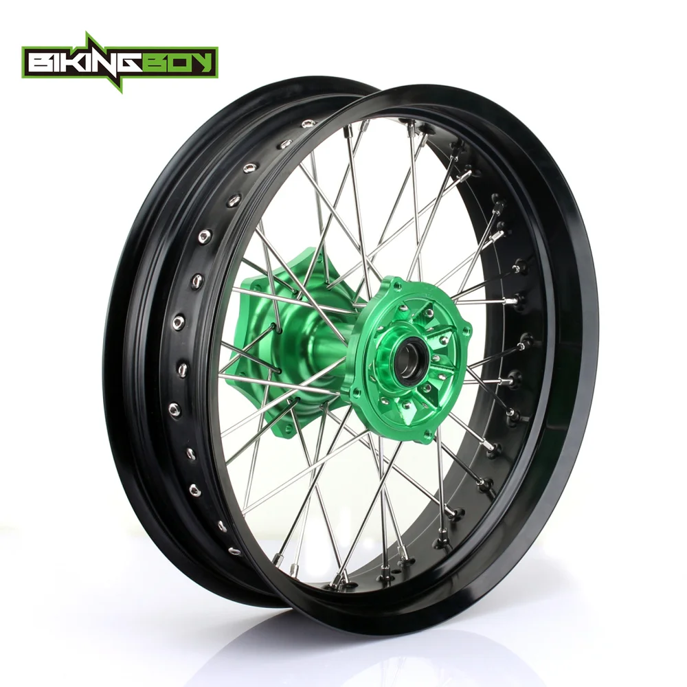 Полный комплект переднего и заднего колеса BIKINGBOY 17 дюймов Supermoto Hub для KAWASAKI KX 125 250