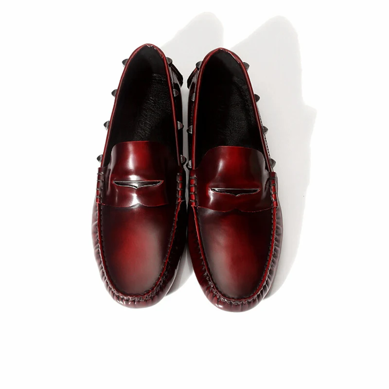 Мужские лоферы из натуральной кожи без застежки с заклепками | Обувь