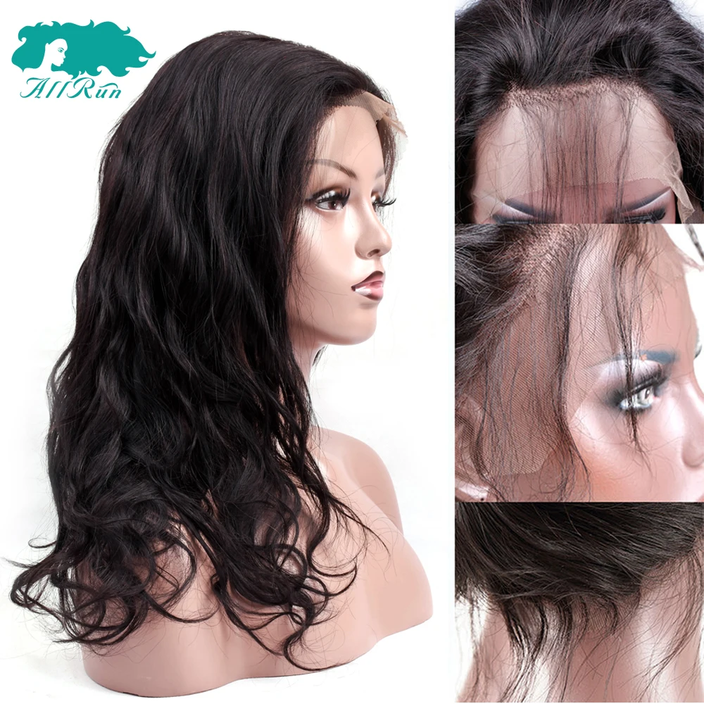 Allrun Body Wave Lace Frotnal Wig One Pack Front Human Hair Wigs 8&quot-20&quot Malaysian Weave 360 Frontal Non Remy | Шиньоны и парики