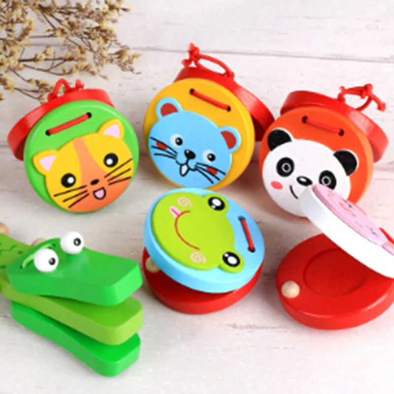 

Castanets Lovely Kids Child Baby Wooden Castanet Clapper Handle Musical Instrument Toy Preschool Early Educational Toys