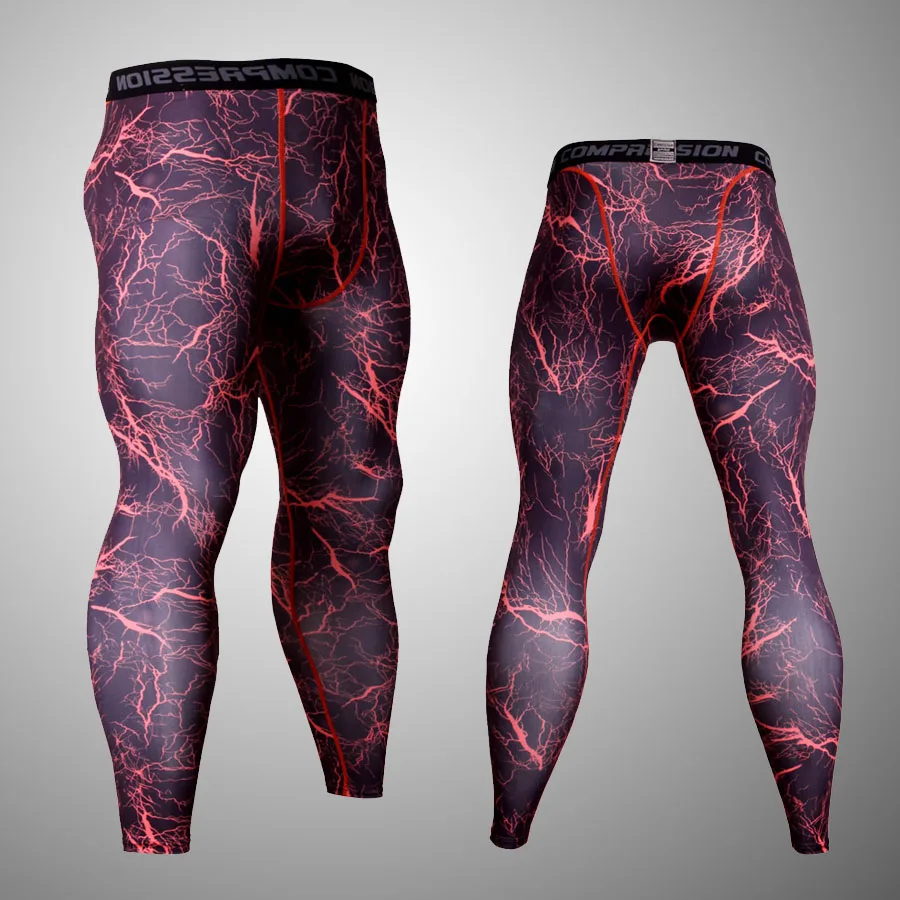 Red lightning pants Мужские фитнес беговые колготки тренировочные брюки Камуфляжный спортивный костюм компрессионные штаны Беговая одежда леггинсы Рашгард мужские - Цвет: Red lightning pants