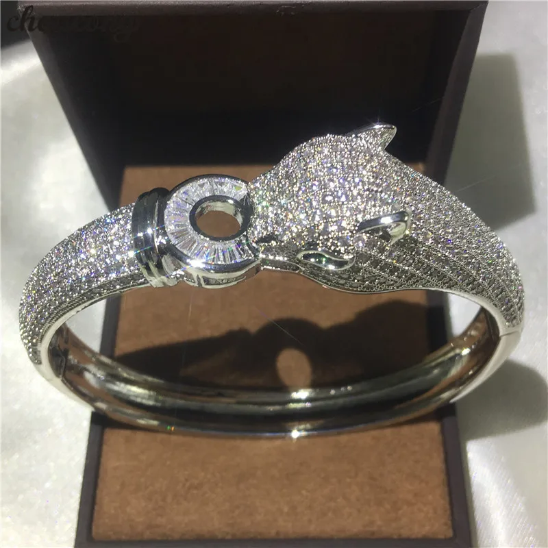 choucong Leopard Style bracelet 400pcs 5A cubic zirconia Stone White Gold Filled Engagement bangle for women wedding accessaries | Украшения