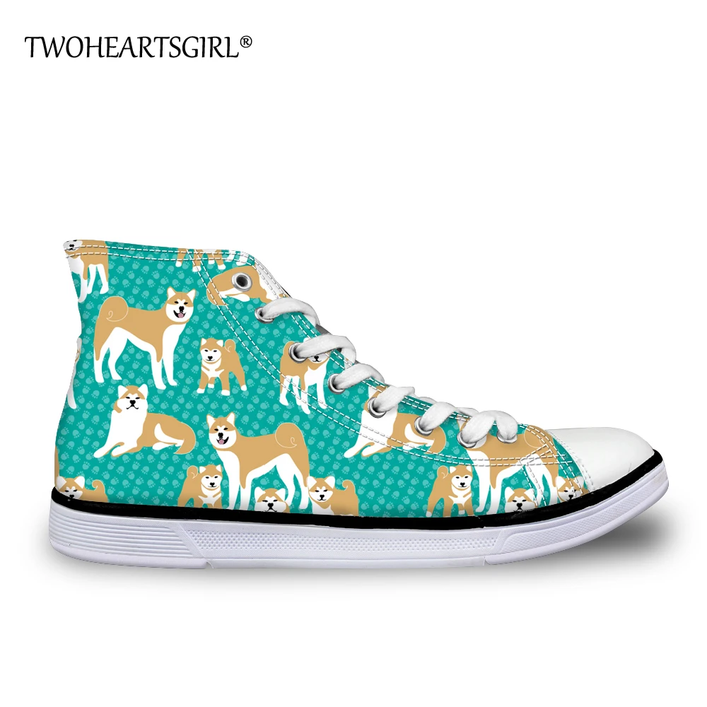 

Twoheartsgirl Cute Akita Printing High Top Canvas Shoes for Women Trendy Fashion Girls Vulcanized Shoes Breathable Canvas Shoes