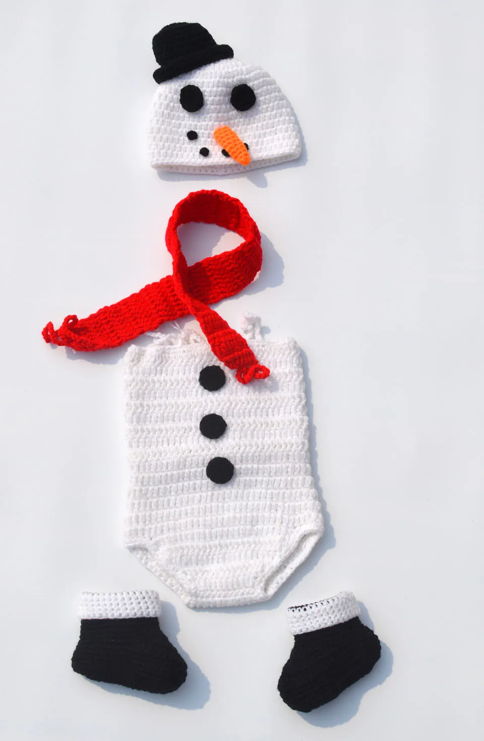 

Crochet Snowman Hat&Romper Set Knitted Newborn Snowman Costume Infant Baby Halloween Costume Knitted Photo Props MZS-16011