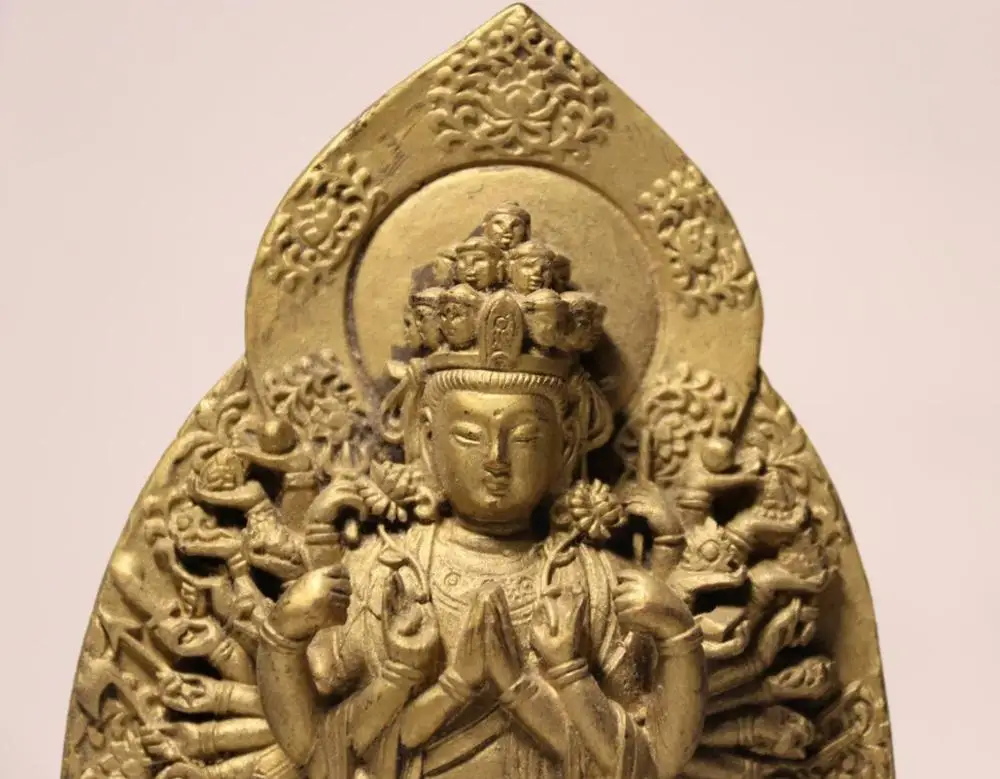 Тибетская латунь медь Avalokitesvara тысячи рук Статуя Бодхисаттвы Гуаньинь|Статуи и