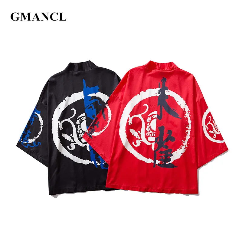Summer Men New Chinese character Kimono Cardigan Jackets personality Japanese Printed Streetwear Clothing male Jacket Coats | Мужская