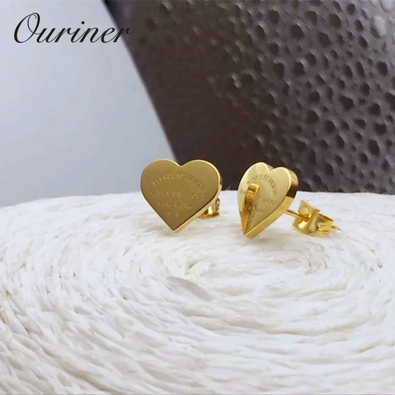 Stainless Steel Rose Gold Color Luxury Love Heart Earring Women ɿorever love&quot Stamp Stud Jewelry KE009-1 | Украшения и