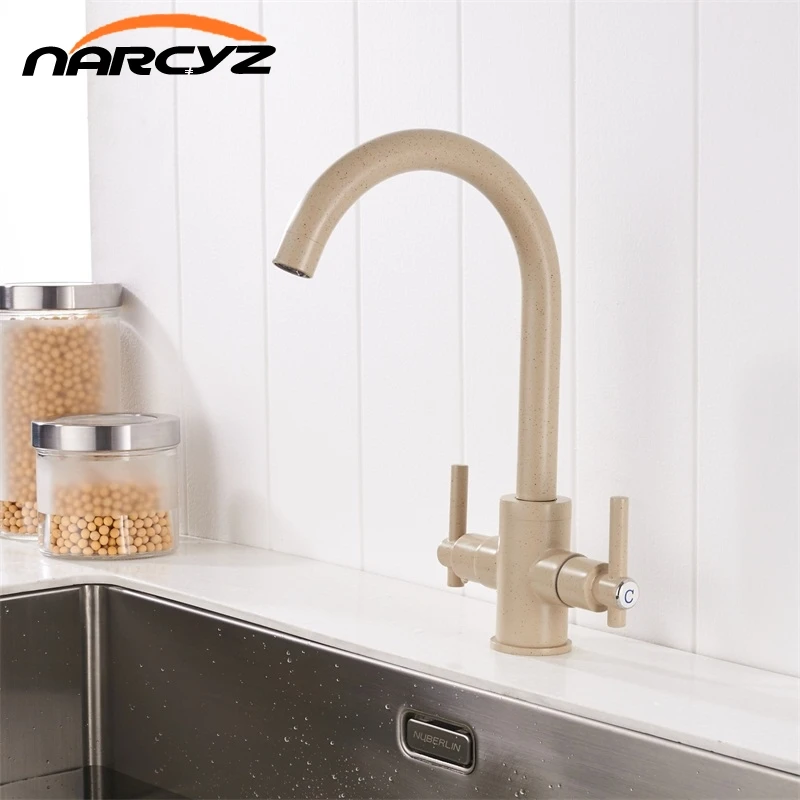 Бесплатная доставка кухонные краны бежевого цвета двойные стрелки круглые