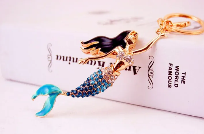 High Quqntity Crystal Mermaid Sea-maid Key Chain Holder Rhinestone Bag Pendant For Car Keyrings KeyChains Wedding Gift K1577 | Украшения и