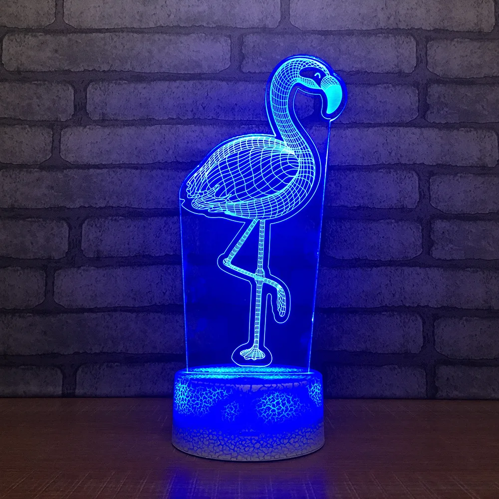 Фламинго 3D светодиодный RGB Ночной светильник 7 цветов Change настольная лампа