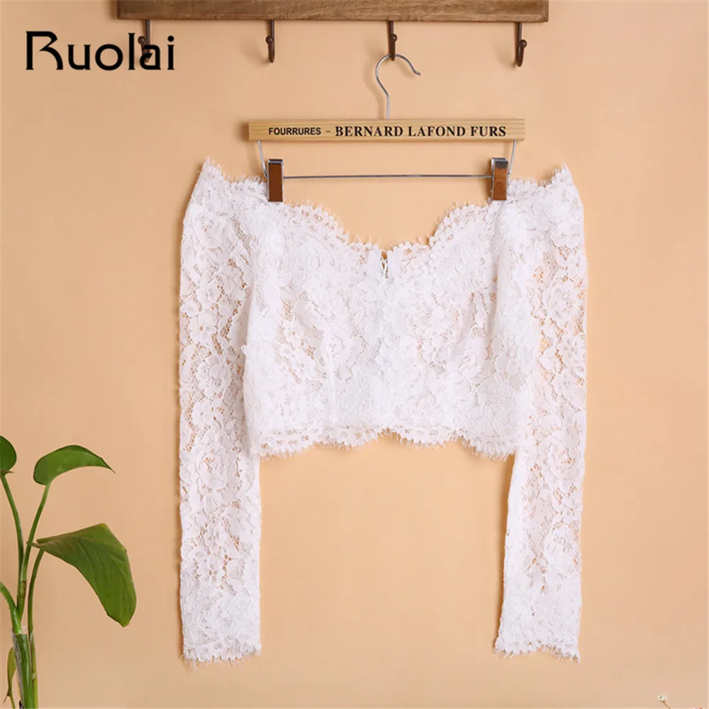 Женский Свадебный жакет элегантный кружевной Болеро с открытыми плечами и