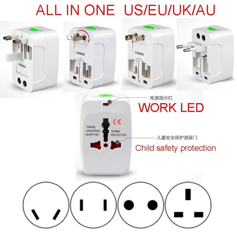 Универсальное зарядное устройство для путешествий стандарта США Великобритании ЕС Австралии 110 В-250 В
