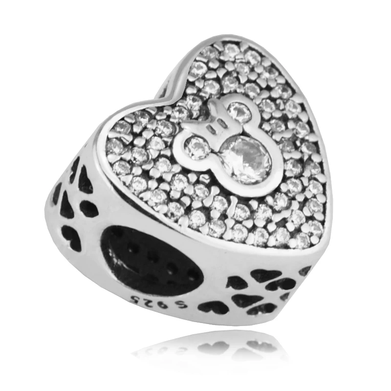 CKK Fit Pandora Браслеты Микки Сверкающее сердце амулеты 925 стерлингового серебра Шарм бусины для бусина для изготовления украшений Kralen