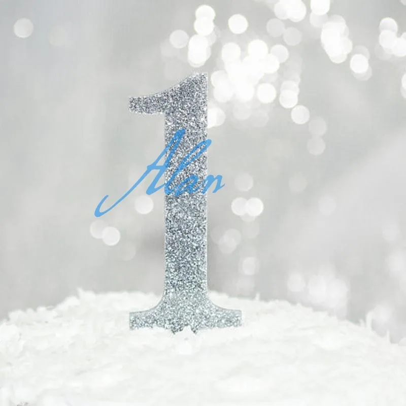 Glitter &quot1&quot Cake Topper - First Birthday in Silver or Gold Smash Birthda | Дом и сад