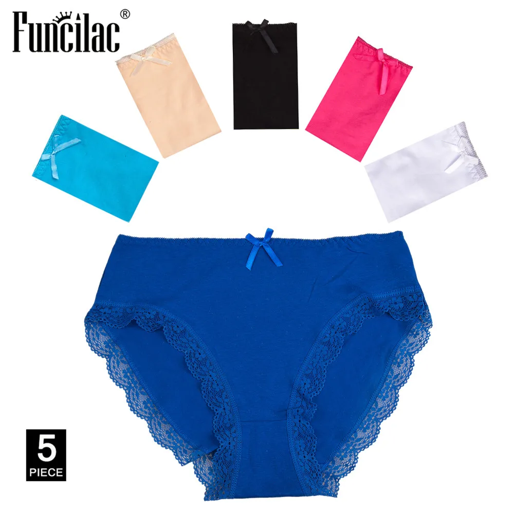 5FC9121-5 Pcs FUNCILAC нижнее белье для женщин плюс размер трусики сексуальное кружевное женское нижнее белье для девушек интимные шортики трусы для женщин 5 шт./лот - Цвет: 5FC9121-5 Pcs