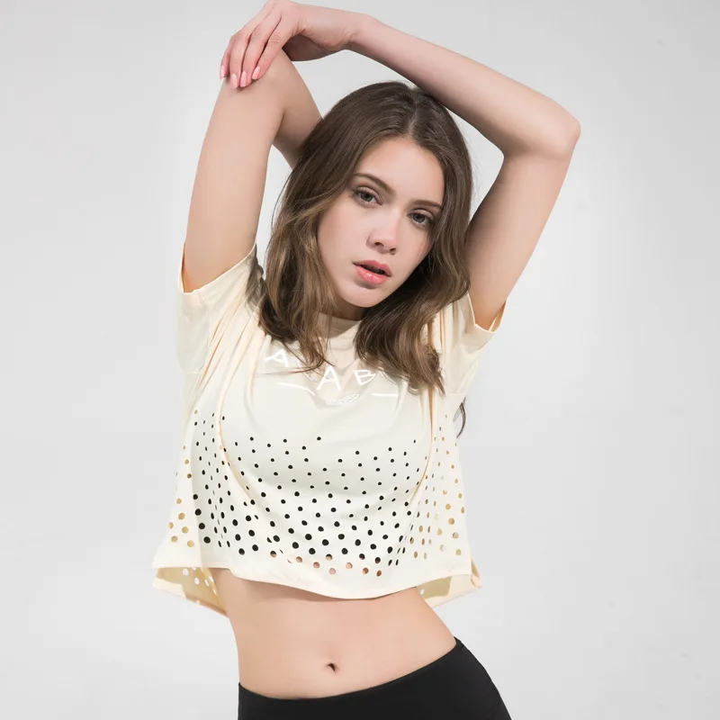 Beige SALSPOR спортивный короткий топ женские рубашки для йоги быстросохнущие свободные дышащие ультралегкие футболки с коротким рукавом Повседневная Спортивная одежда для бега - Цвет: Beige