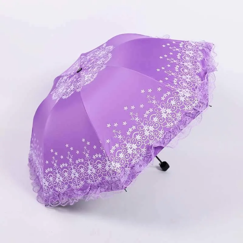 Umbrella for Rain Sunny Women Kids 3 Folding Light and Durable 300g 8K Strong Lace Umbrellas 4 Colors |