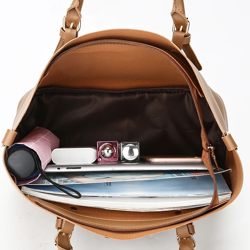 3Pcs/Sets Women Handbags Leather Shoulder Bags Female Large Capacity Casual Tote Bag Bucket Purses And Sac A Main Femme | Багаж и сумки