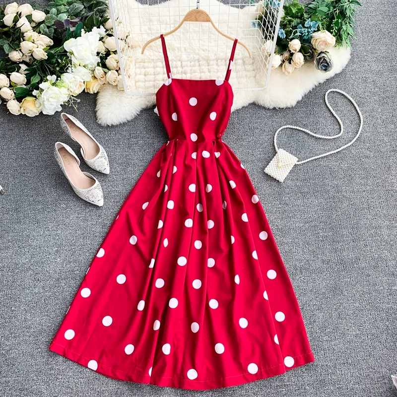 

2019 new fashion women's dresses Red polka dot dress retro