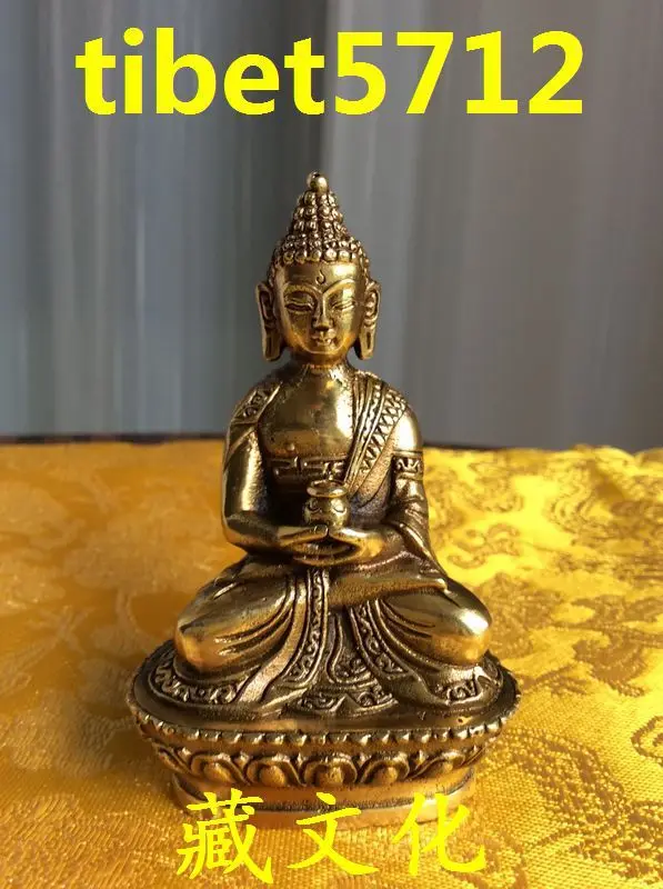 8 см высокая Китайская народная Храмовая бронзовая фигурка amitabha сидящий Будда на