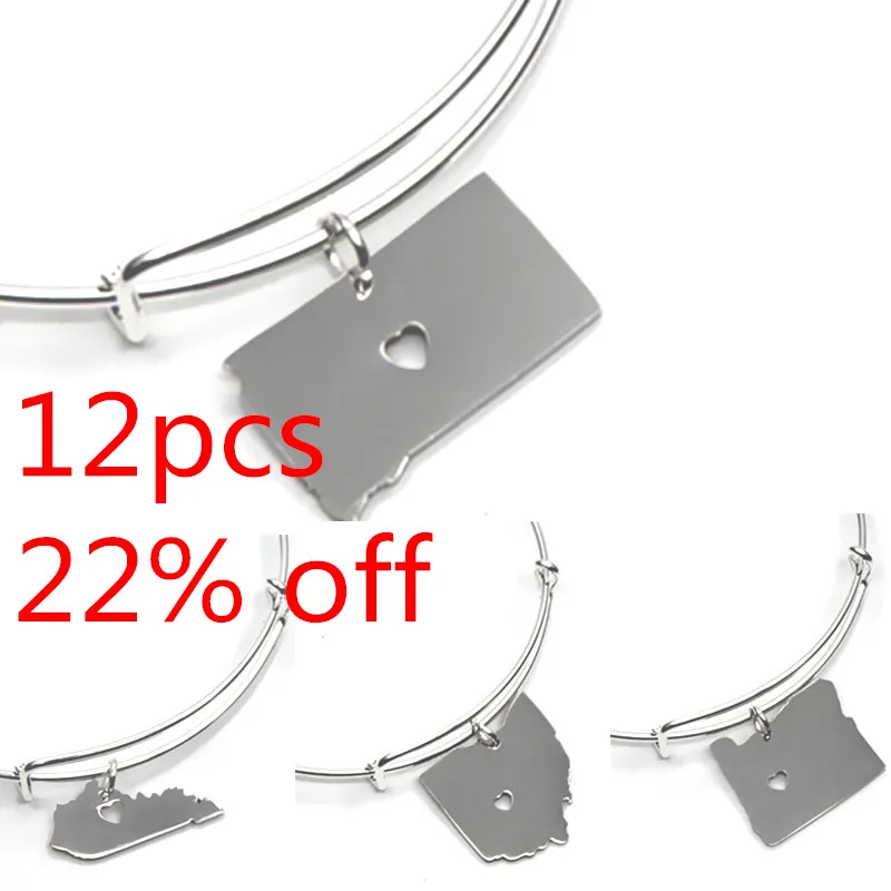 Браслет с картой США серебряный тон Калифорния мхиган Мэриленд Монтана Вермонт